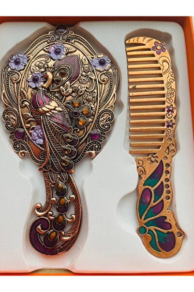 GALATA GIFT Ayna Tarak Seti, , Metal, Çeyizlik, Hediyelik Set, Mineli, Canlı ...