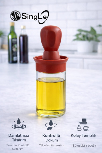 Single Silicone Oil, Sauce and Egg Brush with Container, Oil Brush, Oil Bottl...