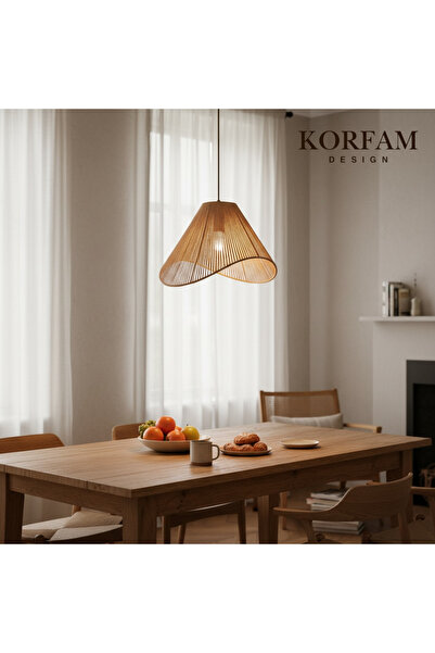 KorFam Kahverengi Hasır El Yapımı Bohem Asimetrik Şekilli Rustik Avize