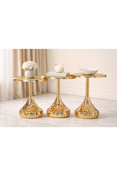 Valda ARTIS 3’lü Gold Dövme Yan Sehpa Seti