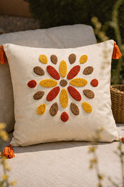 Shopyteks Retro Floral Motif Embroidered Decorative Throw Pillow Cover (Witho...