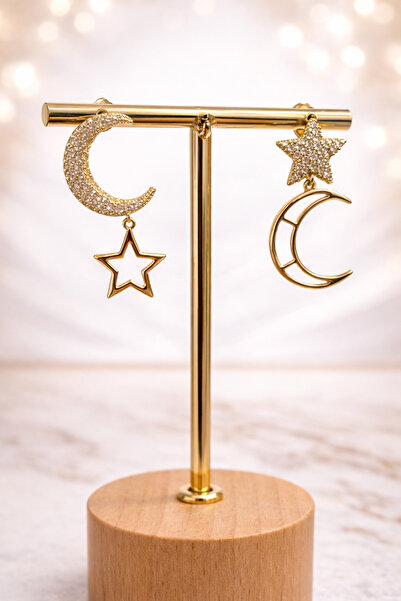Ay Yıldız Asimetrik Küpe
