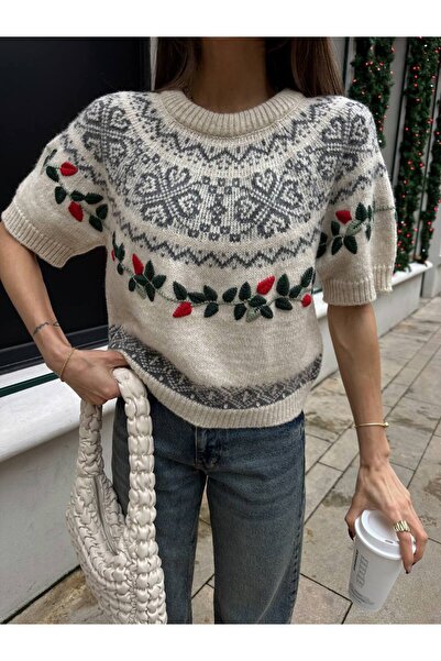 PALMİYE GİYİM Eleni Viral Nakışlı Triko Kazak