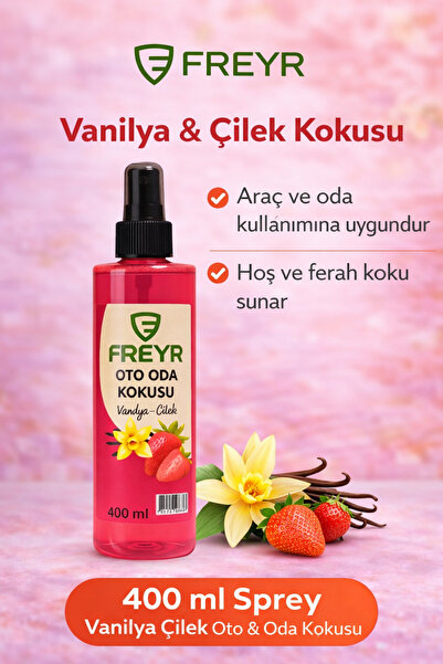 FREYR Vanilya- Çilek Sprey Oda Oto Ortam Kokusu Seti 5 LT+400 ML Araba Araç Ev Kokusu Parfümü – Kalıcı Ferah Koku