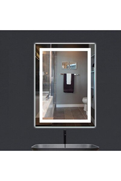 NUUN DEKOR 70x50 Beyaz Ledli Kumlamalı Banyo Lavabo Ofis Makyaj Kuaför Aynası...