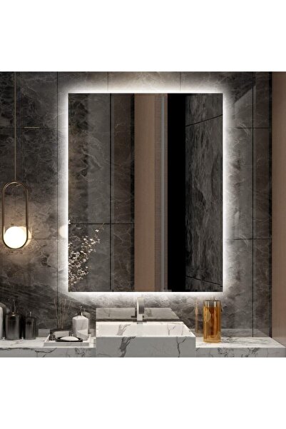 NUUN DEKOR 90x70cm Beyaz Ledli Banyo Lavabo Ofis Makyaj Kuaför Aynası - Trafolu