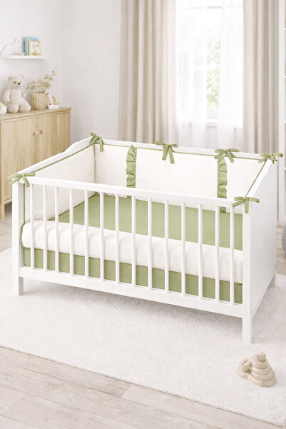 Piamom Baby Crib Frilly Bumper/side Protection Set 60x120 Off White-green