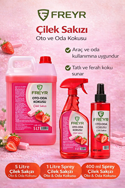 FREYR Çilek Sakız Sprey Oto Oda Ortam Kokusu Parfümü 5lt-1lt-400ml Araba Araç...