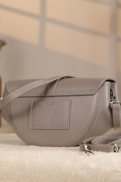 Aksesuarlia Light Gray Color Genuine Leather Bag - with Shoulder Strap and Sport 40436