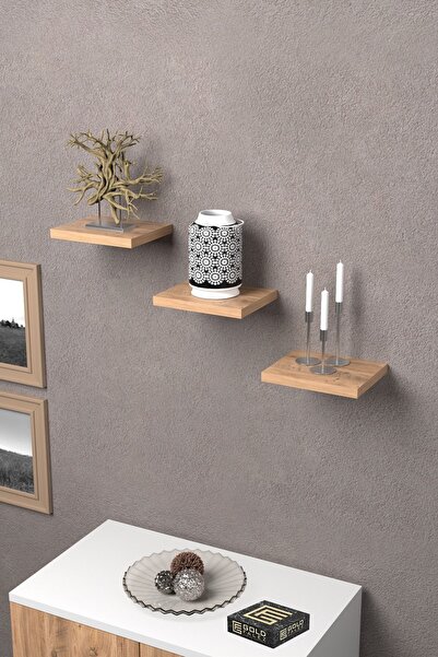 Kanonik Education Wall Shelf Decorative 3 Pieces Flower Pot Square Walnut