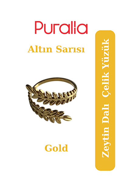 Puralia Olive Branch Adjustable Steel Ring - Golden Yellow (Gold)
