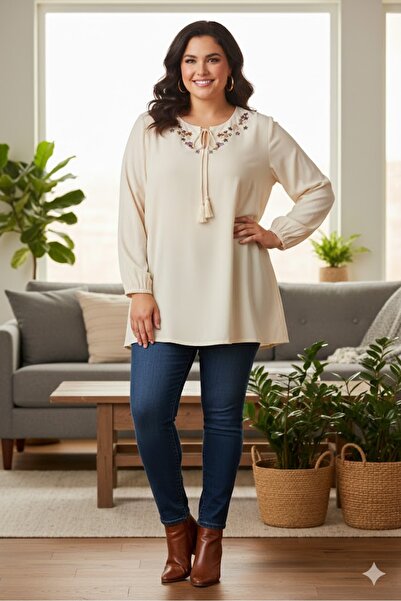 elma abone Блуза с бродерия от мръщен плат (силе плат)