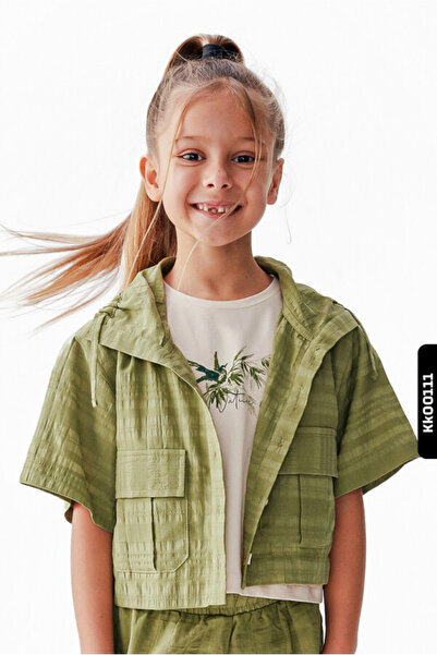 nk kids Cămașă pentru fetiță cu mânecă scurtă, cu nasturi și buzunare, 4-8 an...