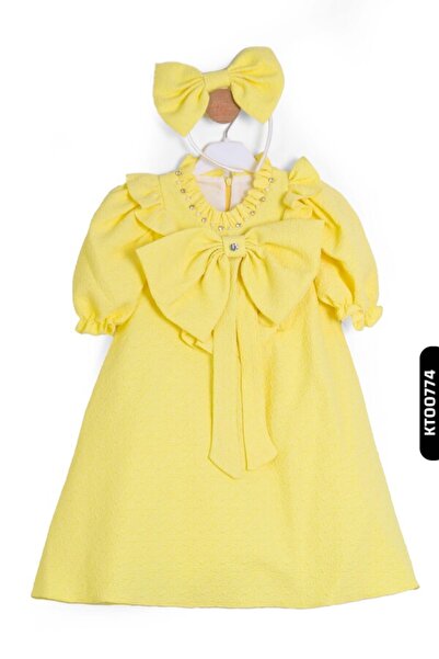 Belladonna Bohçalı Büzgü yarım Kollu Fular Yakalı Merserizeli Kız Çocuk Elbis...