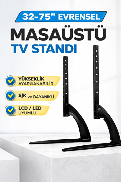 MDS 32-75" Evrensel Masaüstü TV Lcd Led Standı Sabit Ekran Yükseklik Ayarlana...