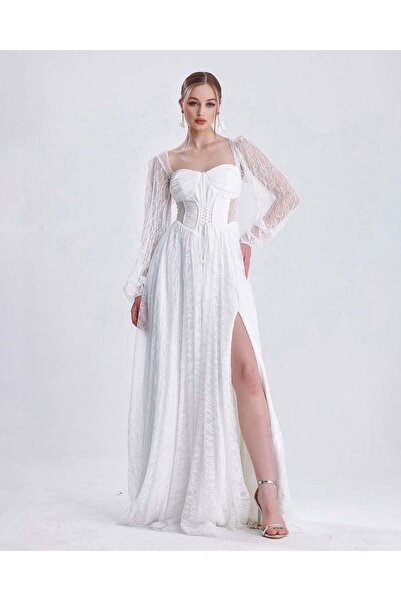 zoezoe Daliya-Ekstra Dar Klalıp Dantelli Balon Kol Korseli Önü Yırtmaçlı Abiy...