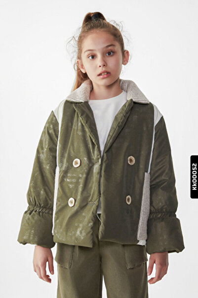 nk kids Palton pentru fete de 8-14 ani în stil puf - cu guler mare și nasturi...