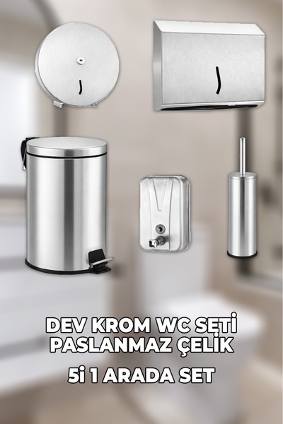Torbeks 5'i 1 Arada Krom WC Seti Z Havlu Aparatı Pedallı Çöp Kovası Wc Fırças...