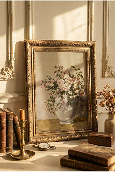 epiqart Çiçek Natürmort - Vintage Desenli Çerçeve