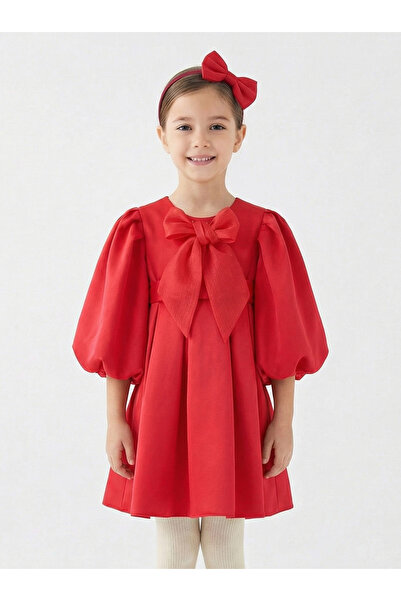 Belladonna Bohçalı Büzgülü Kollu Katlanmış 2li Kız Çocuk Elbise 4-12 Yaş 6653