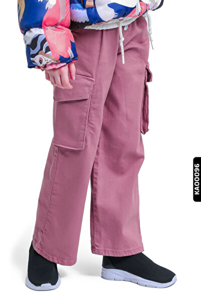 Escabel Kargo Cepli Düğmeli Düz Paçalı Kız Çocuk Pantolon 5-14 Yaş 23022