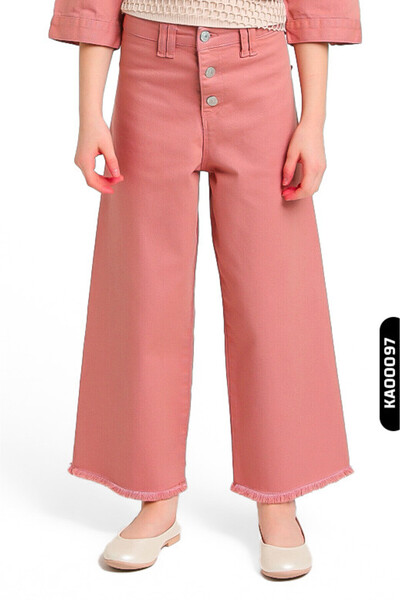 Escabel Yüksek Kemerli Çıtçıt Kapamalı Geniş Paçalı Kız Çocuk Pantolon 5-14 Y...