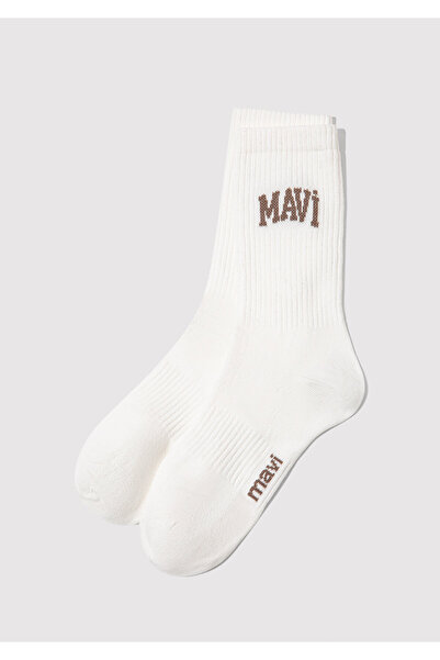 Mavi Logo Printed Ecru Socks 0911160-22937