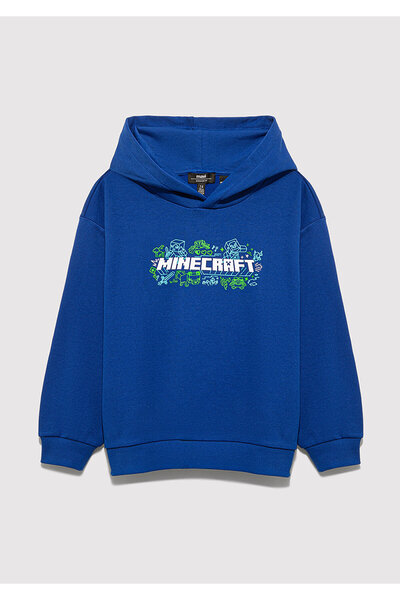 Mavi Minecraft Baskılı Kapüşonlu Sweatshirt 6S10180-70907