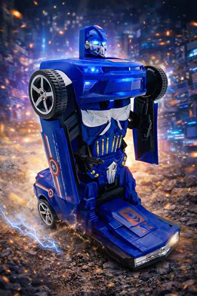 TRUST STORE Avengers Sesli Işıklı Robota Dönüşen Araba Kaptan Amerika Robot Olan Transform Dans Eden Araç