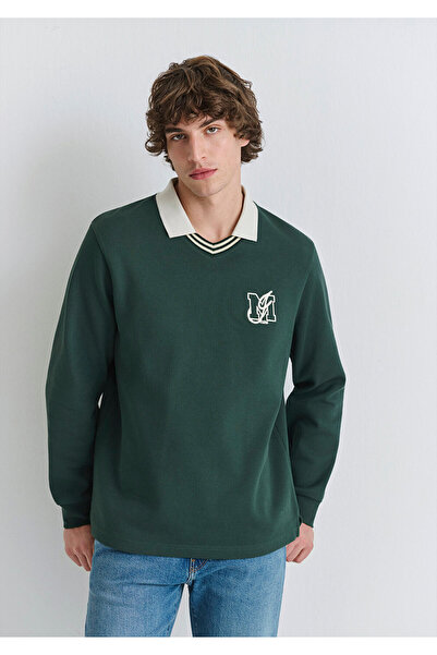 Mavi M Logo Polo-Kragen Grünes Interlock-Sweatshirt 0S10487-71539