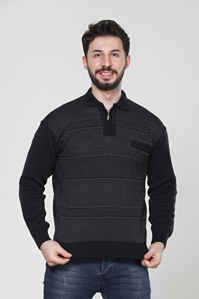 HEDEFNUR TEKSTİL سترة رجالية شتوية من الأكريليك المحبوك باللون الأزرق الداكن ...