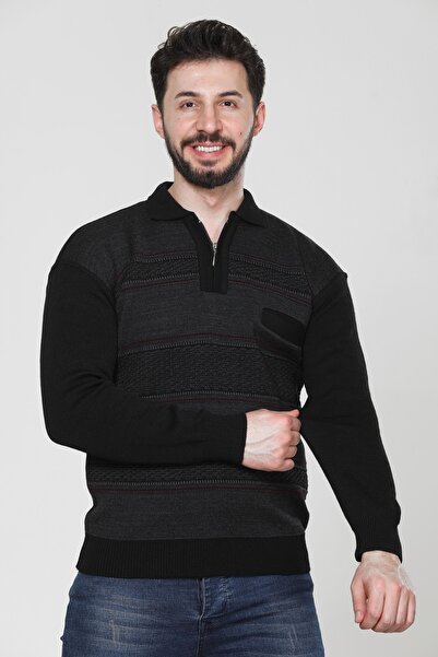 HEDEFNUR TEKSTİL سترة رجالية سوداء من الصوف المحبوك للرجال في منتصف العمر وما...