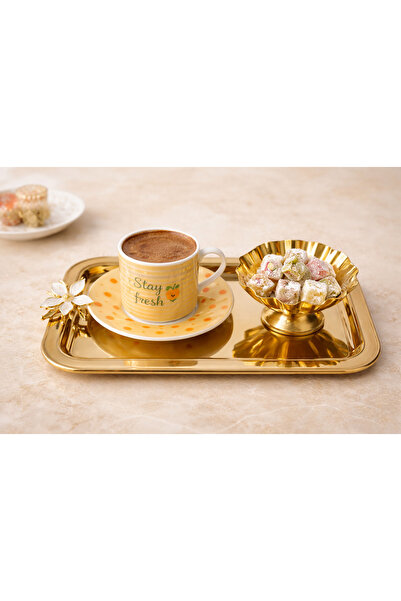 FABRIONA Parlak Gümüş/Gold Renk 6’lı Lüx Papatyalı Baton Tepsi 14x24 cm – Çay...