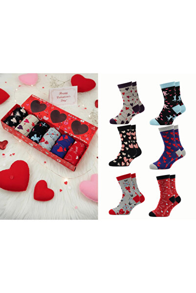 KARDEŞLER ÇORAP Valentine's Day Special Gift Boxed 6 Pairs of 6 Different Pat...