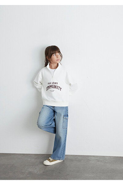 Mavi Printed Semi-Zip Ecru Sweatshirt 7S10130-70057