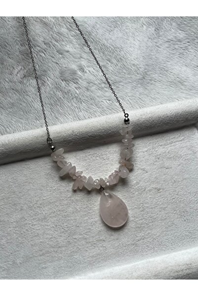 Pel Design Pembe Kuvars Çelik Aparatlı Şık El Yapımı Kolye