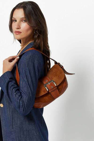 AKSWSUAR Süet Omuz Çantası