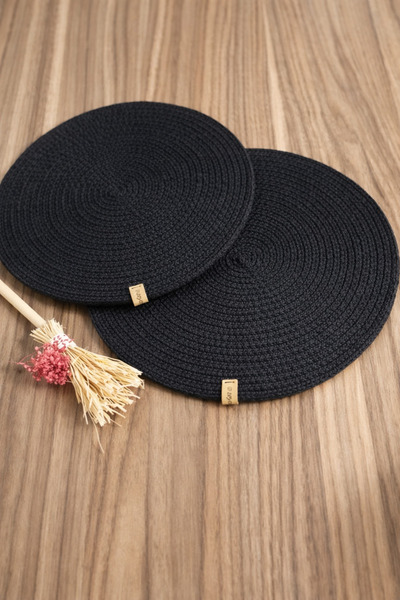 Naspar 6 τεμάχια μαύρη βαμβακερή πιατέλα / Αμερικάνικο σερβίτσιο / Βιολογικό ...