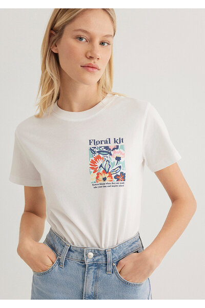 Mavi Ecru tričko s kvetinovou potlačou Semi Slim Fit / Semi Slim Fit 1612956-...