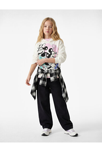 Koton Lisanslı Mickey ve Minnie Mouse Baskılı Şardonlu Oversize Kapşonlu Swea...