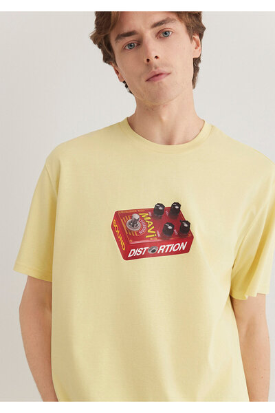 Mavi Gelbes T-Shirt mit Musikdruck, lockere Passform / lockere, entspannte Pa...