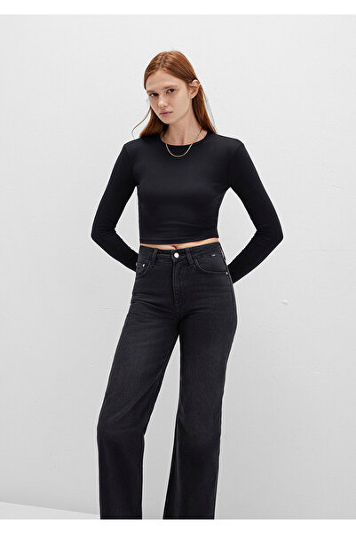 Mavi Long Sleeve Black Crop Basic T-Shirt Crop / Short Cut 1612822 -900