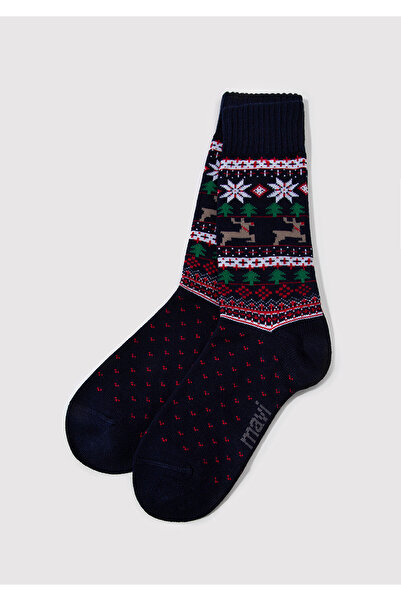 Mavi Yılbaşı Temalı Lacivert Bot Çorabı 0910498-30717