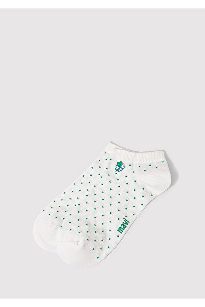 Mavi Yonca Nakışlı Beyaz Babet Çorabı 1911869-81964