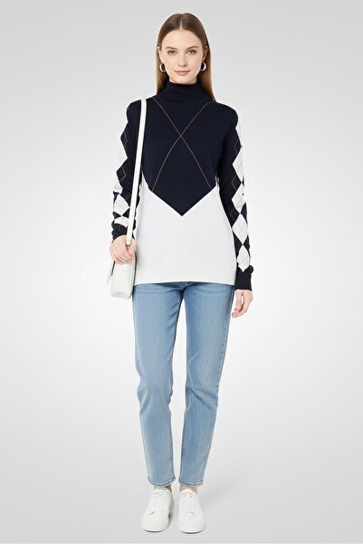 Harmont & Blaine سترة نسائية بياقة دائرية وأكمام طويلة بلونين، متعددة الألوان