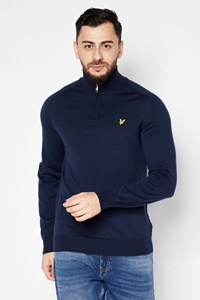 Lyle & Scott Men High Neck Embroidered Logo Sweater, Navy