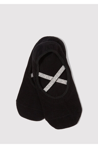 Mavi Bant Detaylı Siyah Babet Çorabı 198255-900