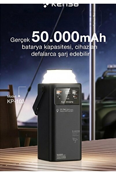 KRİZANTEM 50.000 Mah Powerbank Kendinden Kablolu Led Göstergeli Fenerli Bilek...