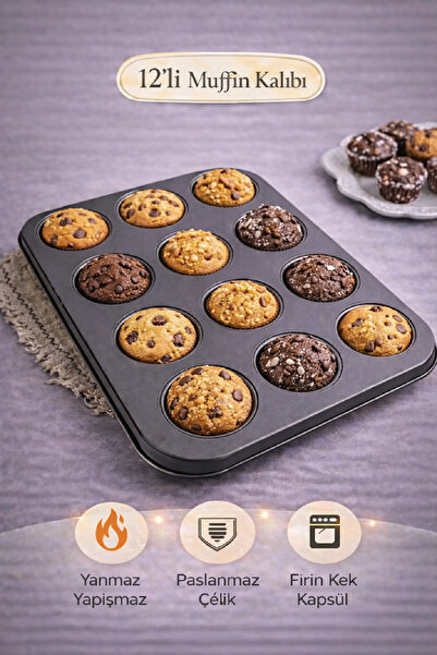 Berdina Home 12 Piece Black Muffin Mold Set Cake Pastry Cookie Cupcake Ideal ...