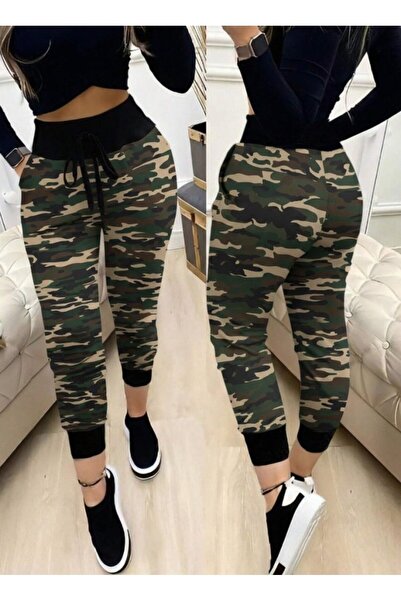 Kanonik Education Women's High Waist Lace-Up Patterned Two Thread Pants